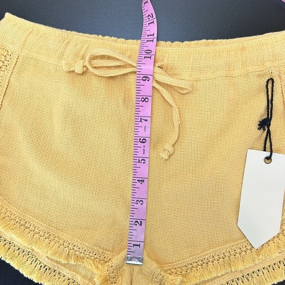 Ban Jara Yellow Gold Fringe Drawstring Waist Shorts Size Medium Summer - Picture 9 of 11